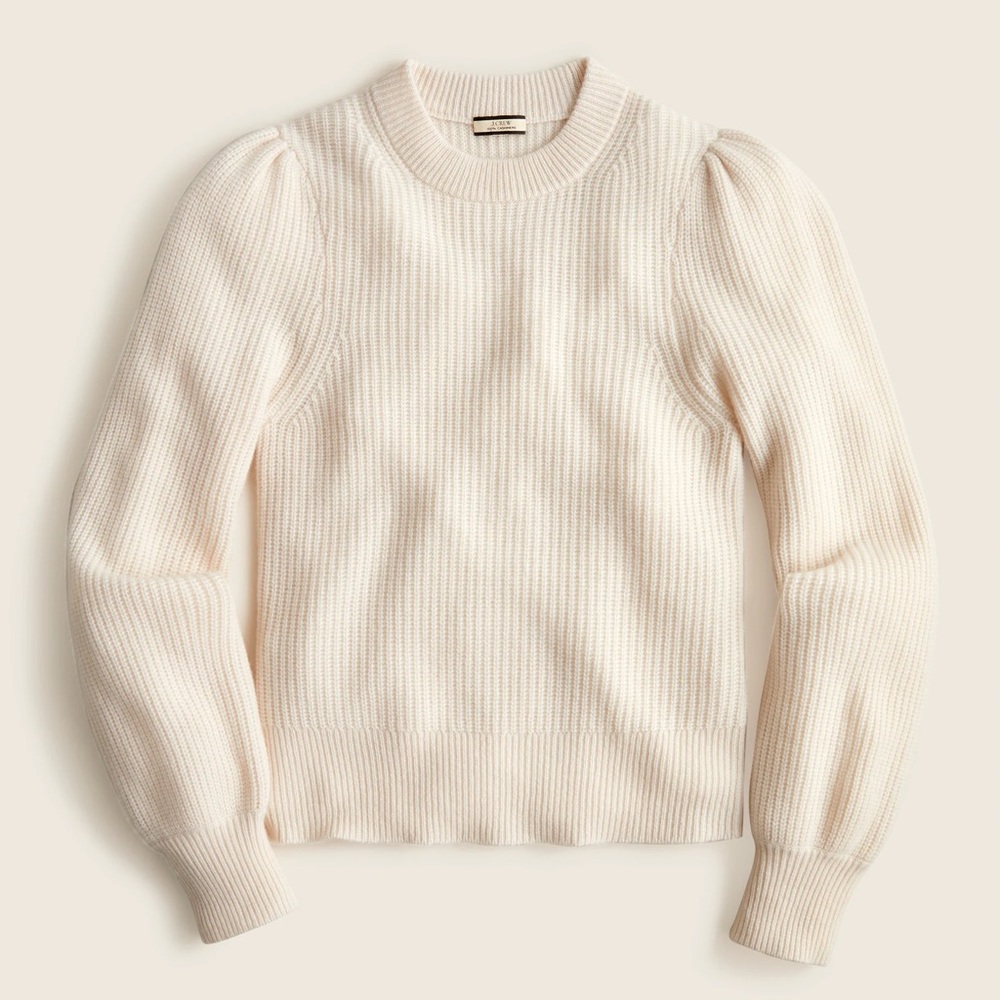 J. Crew Cashmere puff-sleeve mockneck sweater size L